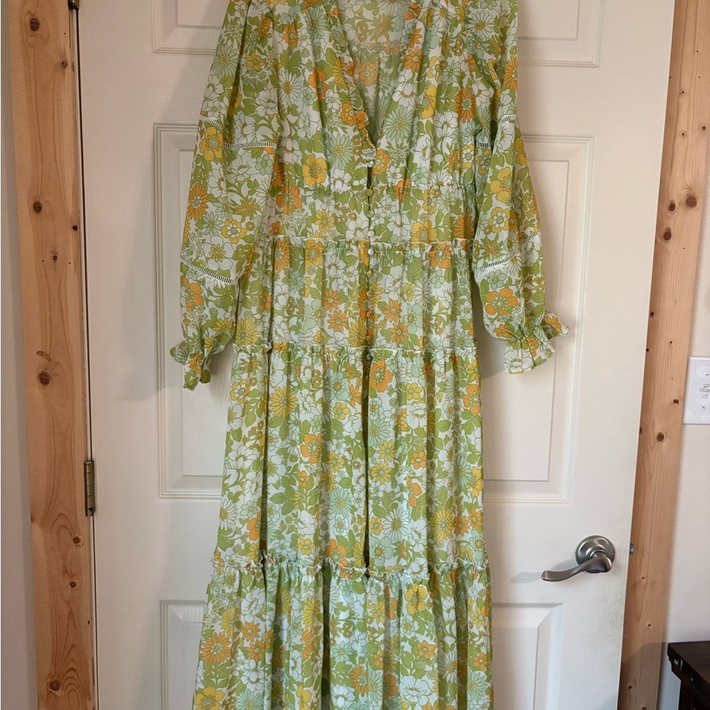Showpo Floral Long Sleeve Dress in Green and Yellow